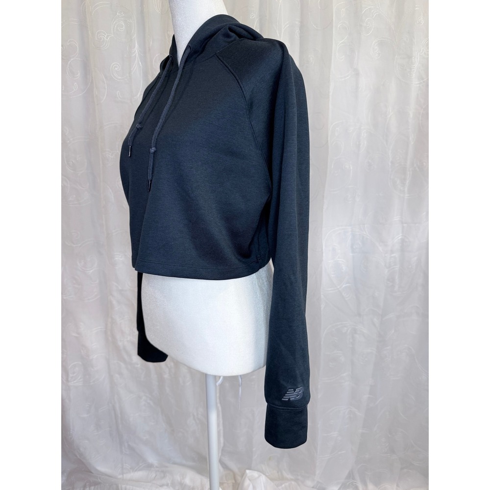 New Balance Athletics USA Cropped Hoodie Navy Raglan Pullover XS - Picture 2 of 7